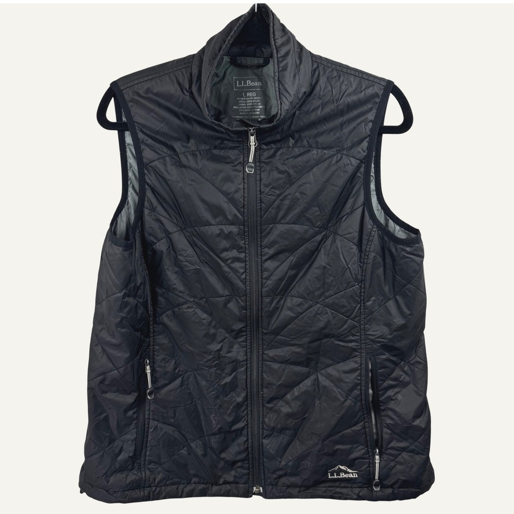 LL Bean Stowaway Vest Womens Large Black Primaloft Quilted Packable Gorpcore